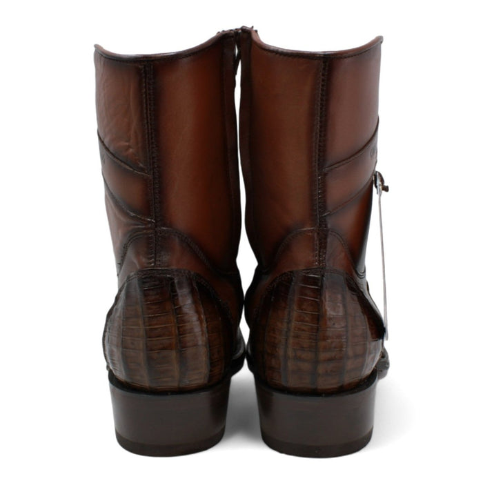 Men's Wild West Genuine Caiman & Deer European Square Toe Short Boots - Brown - Wild West Boots