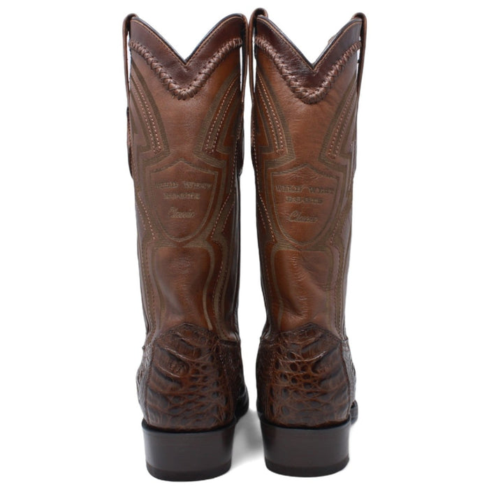 Men's Wild West Genuine Caiman Round Toe Short Boots - Brown - Wild West Boots