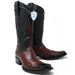 Men's Wild West Genuine Ostrich European Square Toe Boot - Burgundy - Wild West Boots