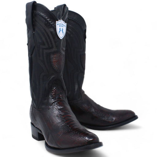 Men's Wild West Genuine Ostrich Leg Round Toe Short Boots - Black Cherry - Wild West Boots