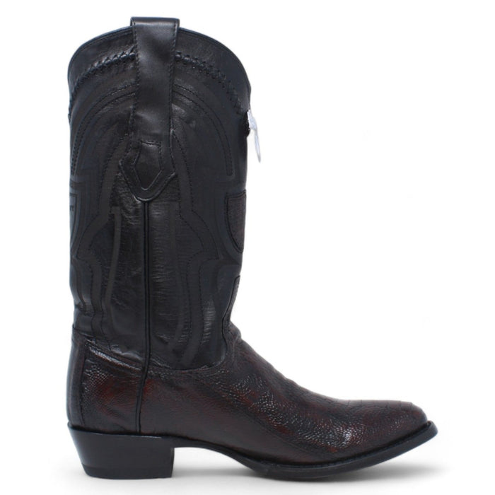 Men's Wild West Genuine Ostrich Leg Round Toe Short Boots - Black Cherry - Wild West Boots