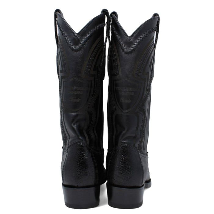 Men's Wild West Genuine Ostrich Leg Round Toe Short Boots - Black - Wild West Boots