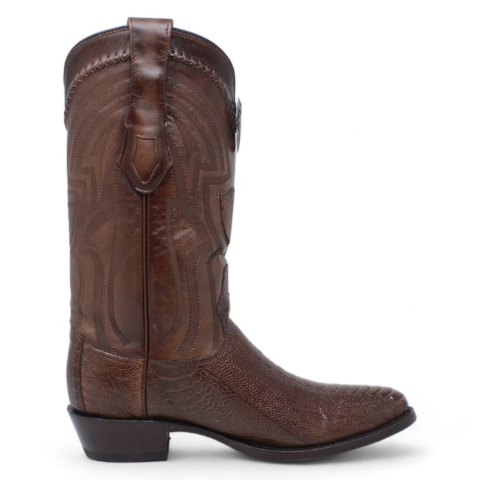 Men's Wild West Genuine Ostrich Leg Round Toe Short Boots - Brown - Wild West Boots