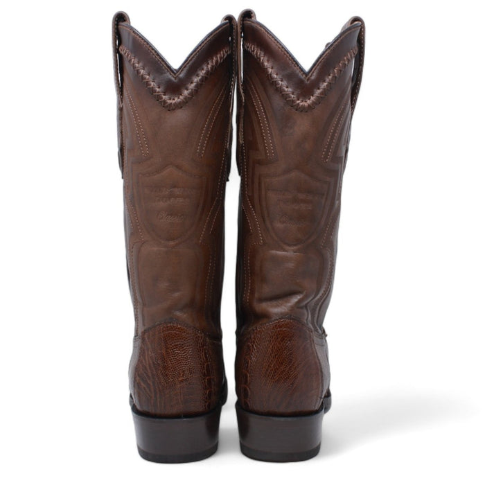 Men's Wild West Genuine Ostrich Leg Round Toe Short Boots - Brown - Wild West Boots