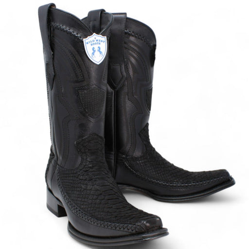 Men's Wild West Genuine Python & Deer European Square Toe Boot - Black - Wild West Boots