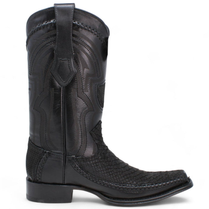 Men's Wild West Genuine Python & Deer European Square Toe Boot - Black - Wild West Boots