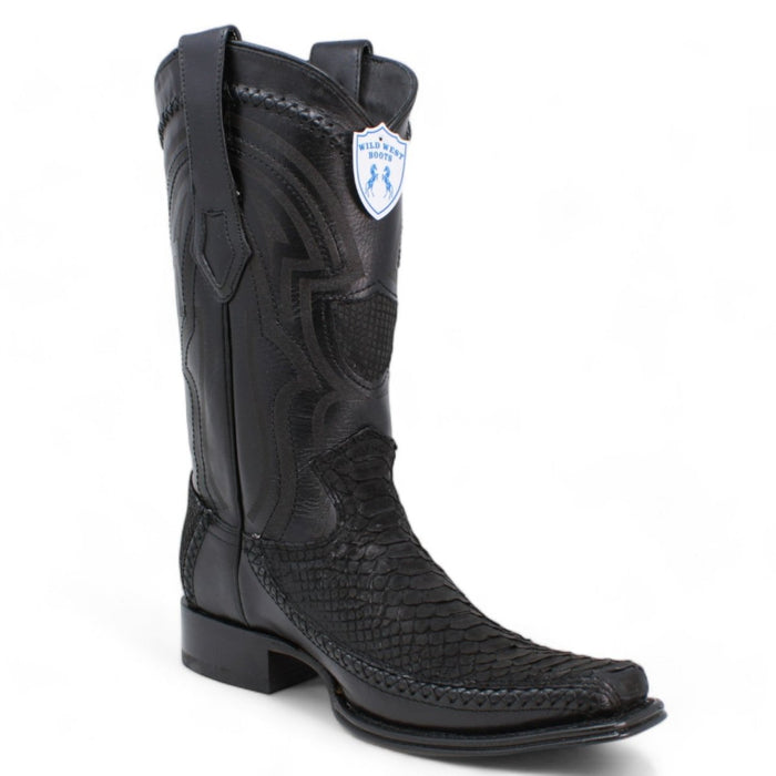 Men's Wild West Genuine Python & Deer European Square Toe Boot - Black - Wild West Boots