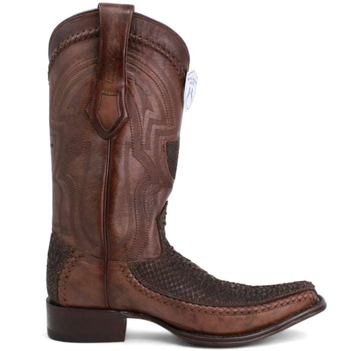 Men's Wild West Genuine Python & Deer European Square Toe Boot - Brown - Wild West Boots