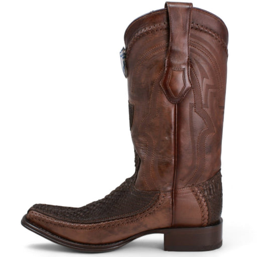 Men's Wild West Genuine Python & Deer European Square Toe Boot - Brown - Wild West Boots