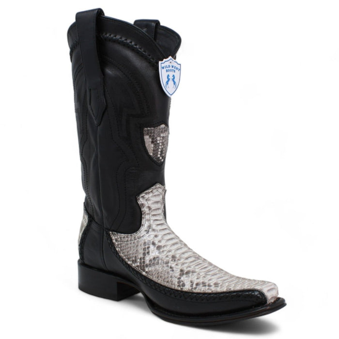 Men's Wild West Genuine Python & Deer European Square Toe Boot - Natural - Wild West Boots