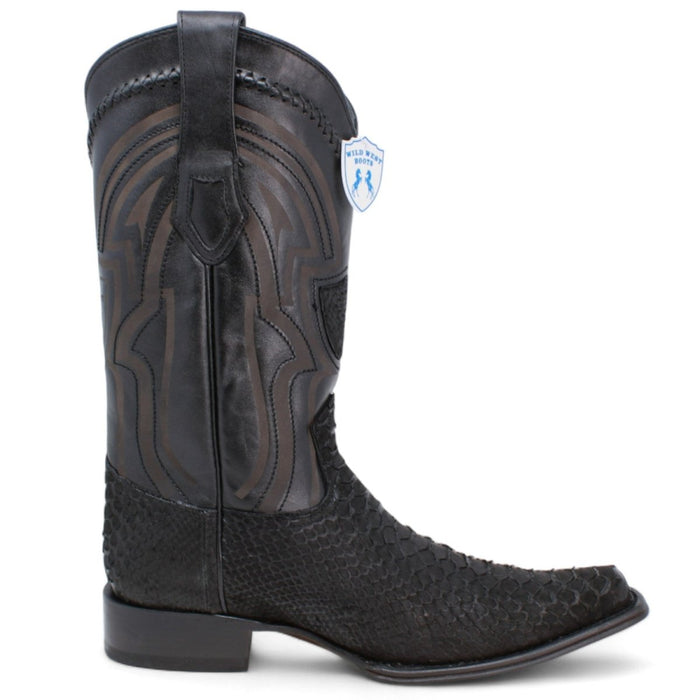 Men's Wild West Genuine Python European Square Toe Boot - Black - Wild West Boots