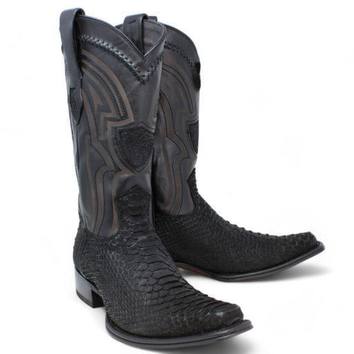 Men's Wild West Genuine Python European Square Toe Boot - Black - Wild West Boots