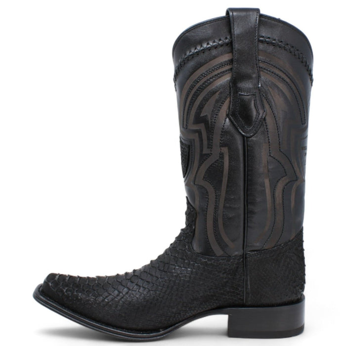 Men's Wild West Genuine Python European Square Toe Boot - Black - Wild West Boots