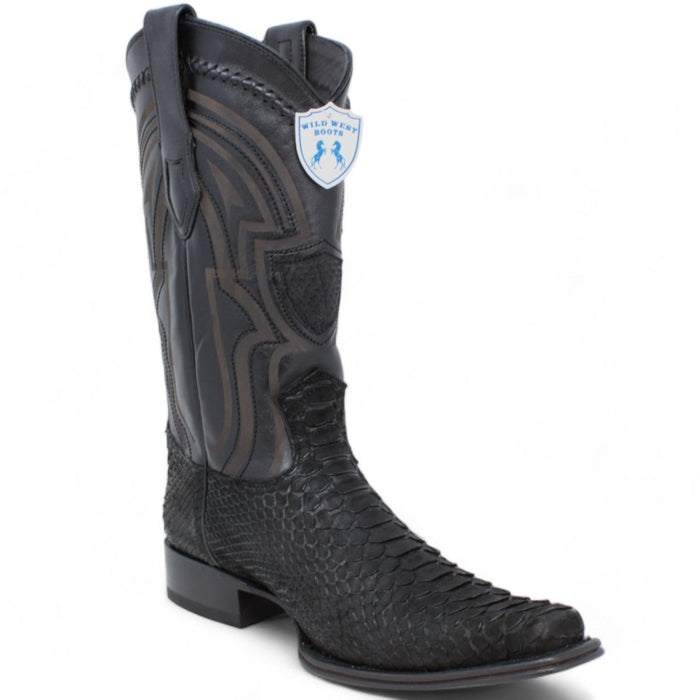 Men's Wild West Genuine Python European Square Toe Boot - Black - Wild West Boots