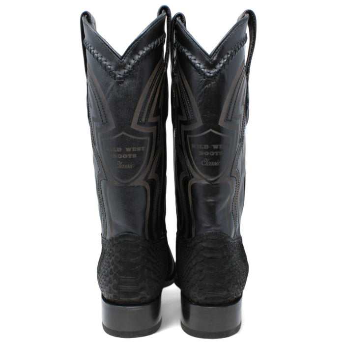 Men's Wild West Genuine Python European Square Toe Boot - Black - Wild West Boots