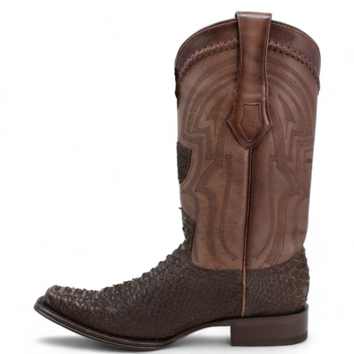 Men's Wild West Genuine Python European Square Toe Boot - Brown - Wild West Boots