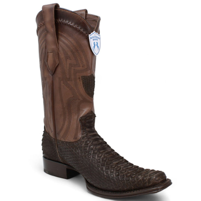 Men's Wild West Genuine Python European Square Toe Boot - Brown - Wild West Boots