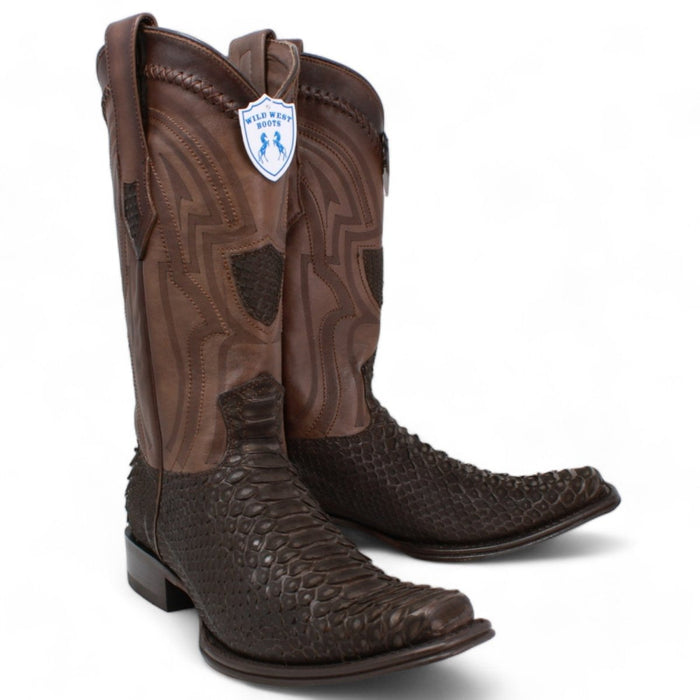 Men's Wild West Genuine Python European Square Toe Boot - Brown - Wild West Boots