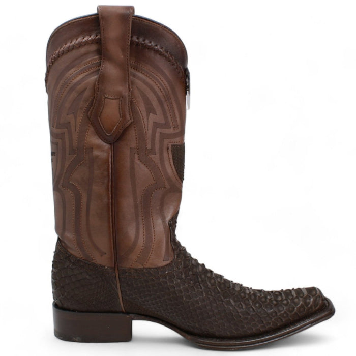 Men's Wild West Genuine Python European Square Toe Boot - Brown - Wild West Boots