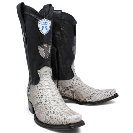 Men's Wild West Genuine Python European Square Toe Boot - Natural - Wild West Boots