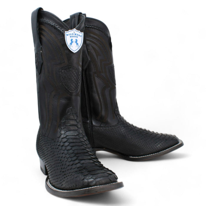 Men's Wild West Genuine Python Square Toe Boots - Black - Wild West Boots