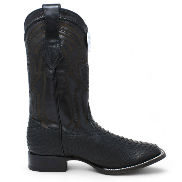 Men's Wild West Genuine Python Square Toe Boots - Black - Wild West Boots