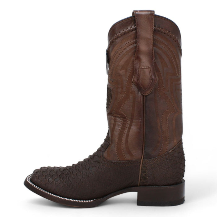 Men's Wild West Genuine Python Square Toe Boots - Brown - Wild West Boots