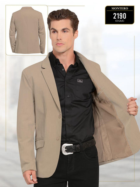 Saco vaquero para caballero Montero modelo 2190 color beige, diseño elegante con solapa clásica y botones frontales, ideal para eventos formales. KHAKI

