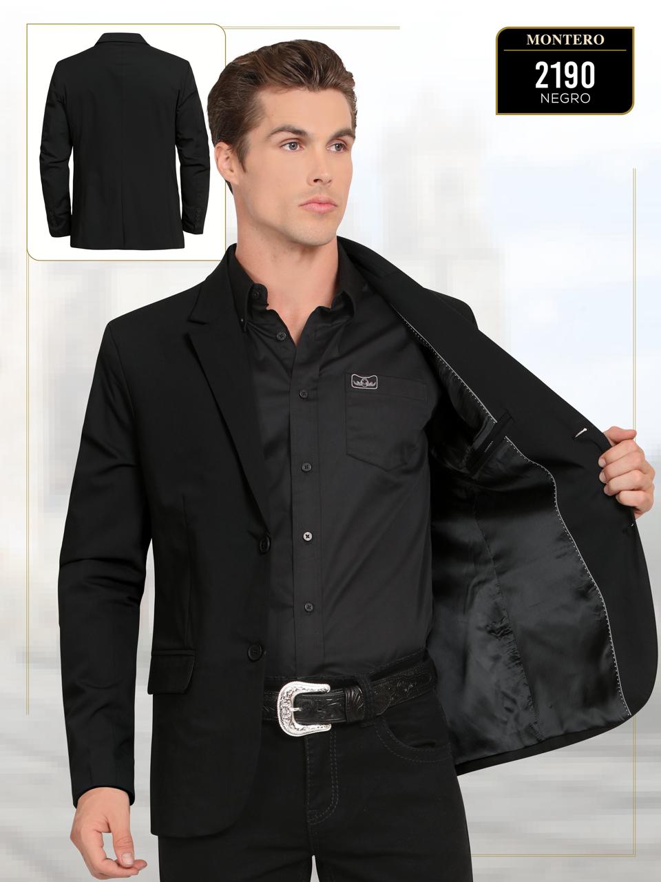 Saco vaquero para caballero Montero modelo 2190 color negro, diseño elegante con solapa clásica y botones frontales, ideal para eventos formales.