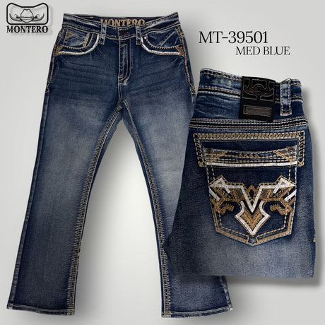 Montero Men's Blue Modern Boot Denim Jeans - MON 39501 - Montero