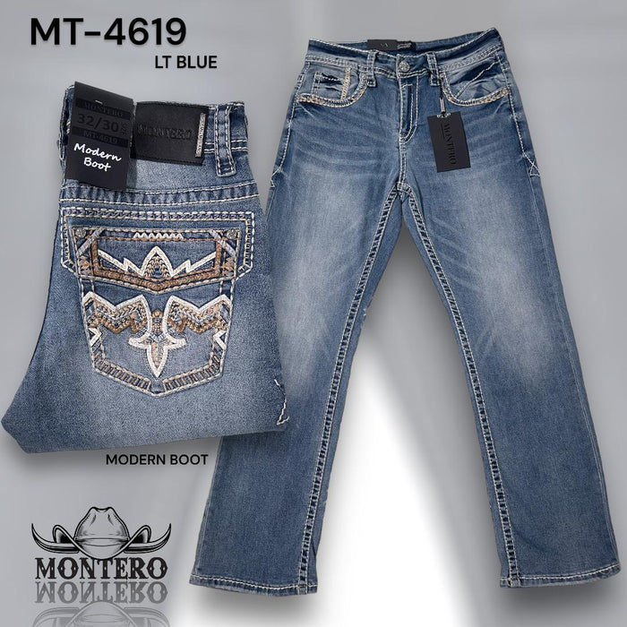 Montero Men's Light Blue Modern Boot Denim Jeans MON - 4619 - Montero