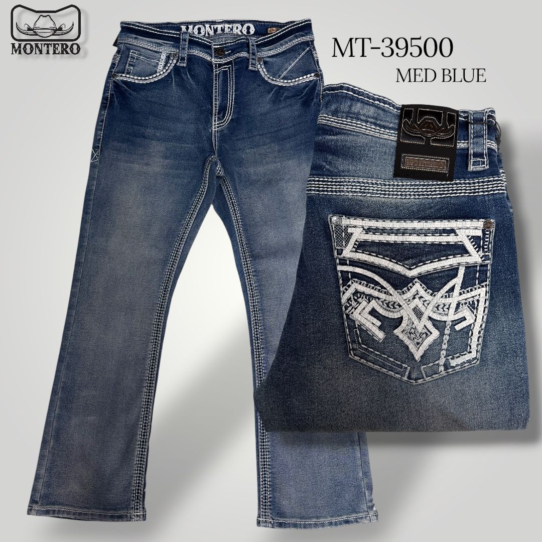 Montero Men's Blue Modern Boot Denim Jeans-MON 39500