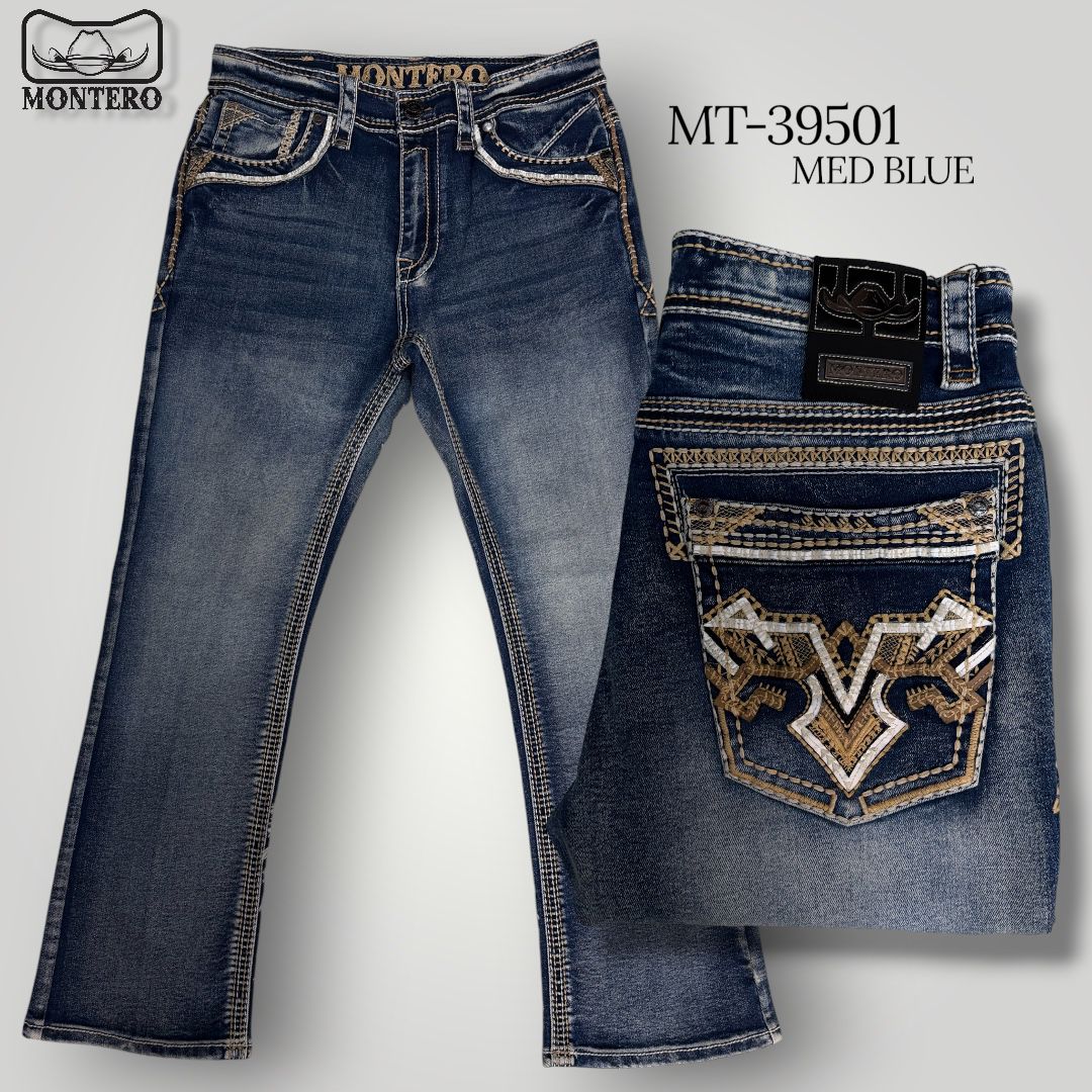 Montero Men's Blue Modern Boot Denim Jeans-MON 39501