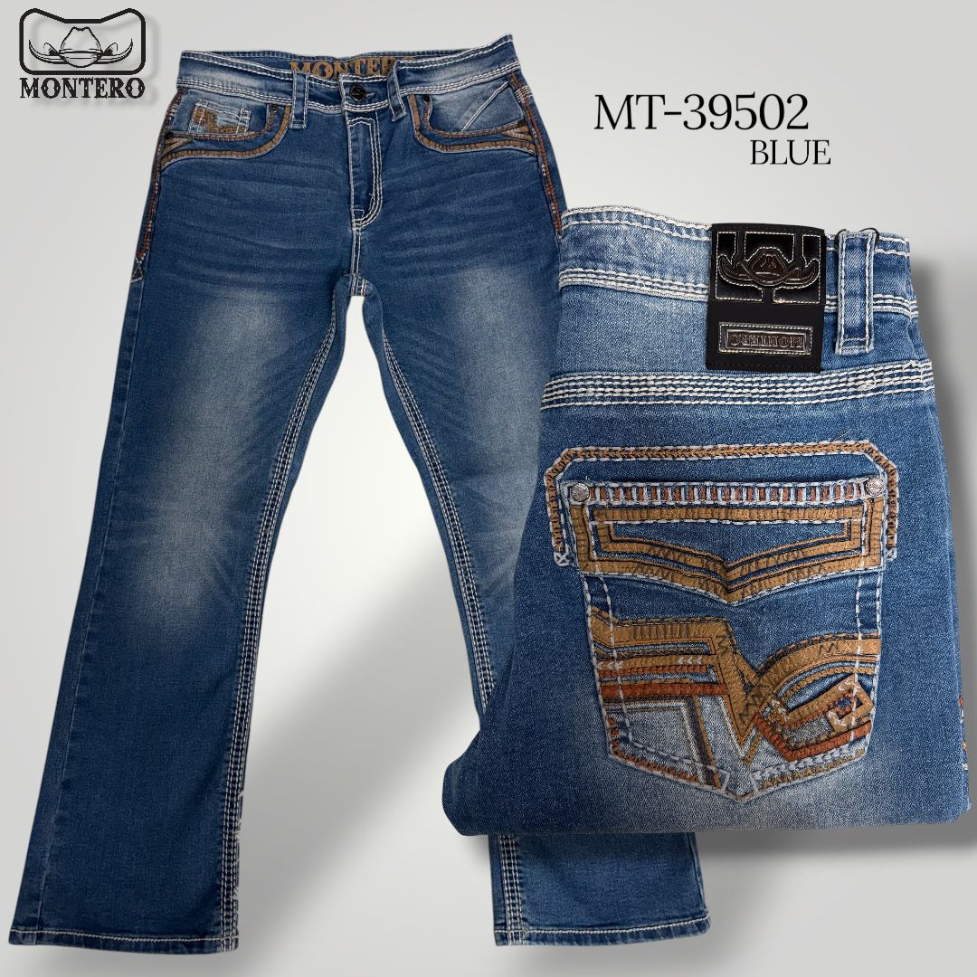 Montero Men's Blue Modern Boot Denim Jeans-MON 39502