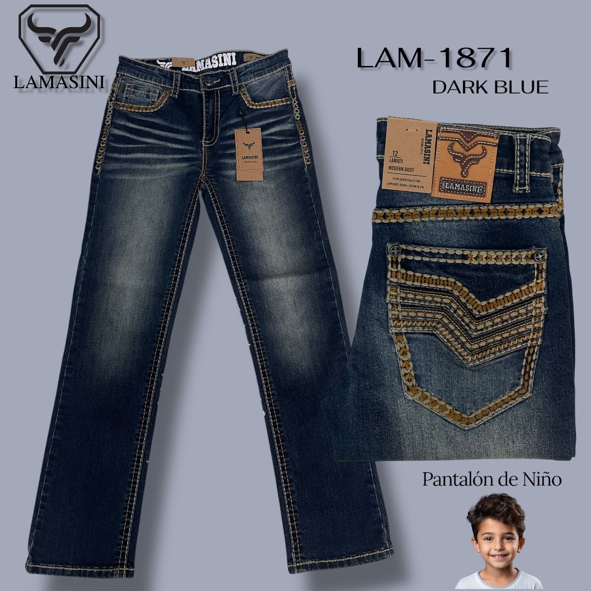 Pantalon Vaquero de Mezclilla para Ninos LAM - 1871 - Lamasini