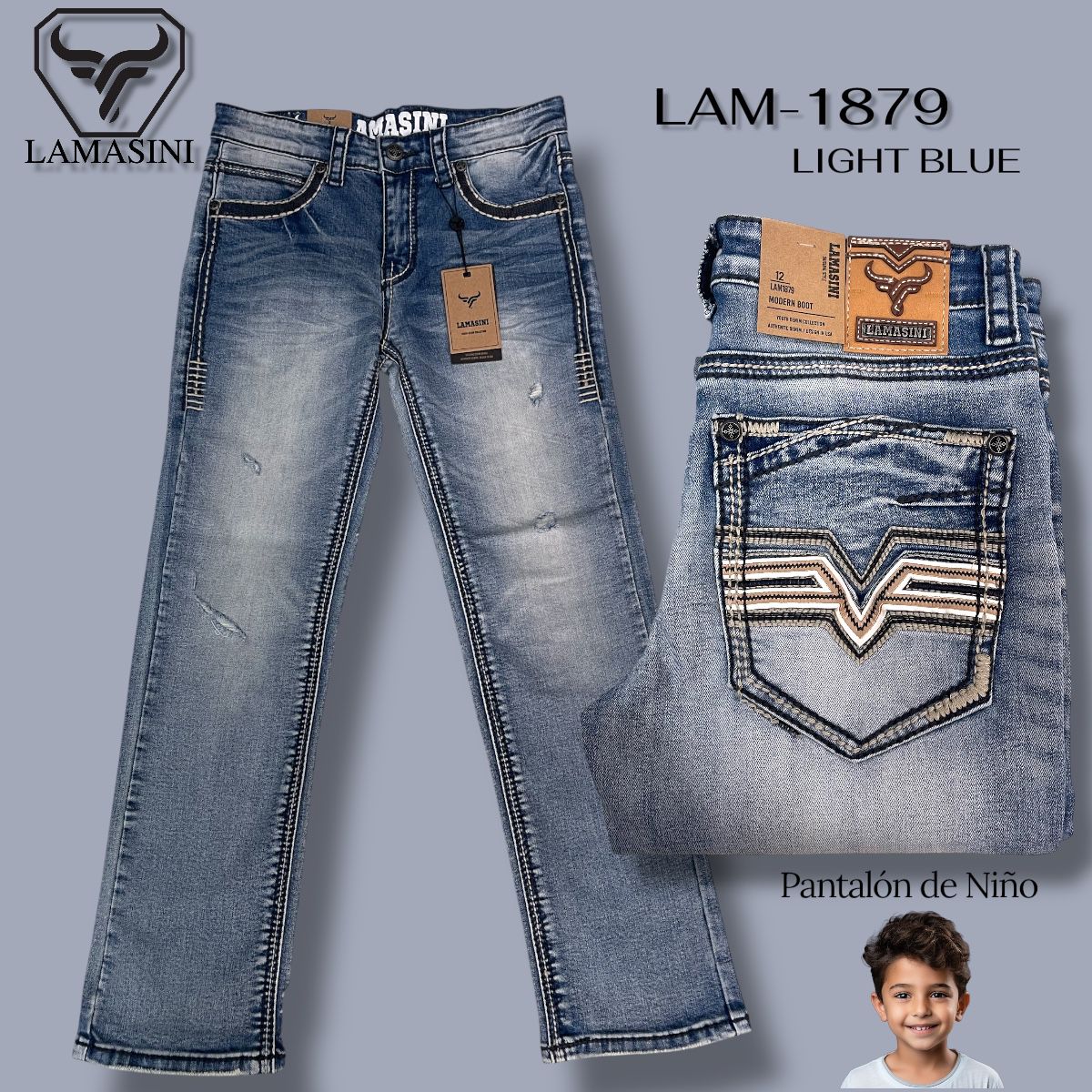 Pantalon Vaquero de Mezclilla para Ninos LAM - 1879 - Lamasini