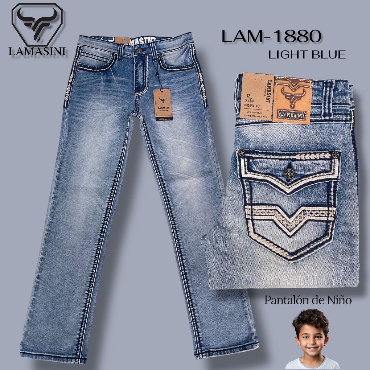 Pantalon Vaquero de Mezclilla para Ninos LAM - 1880 - Lamasini
