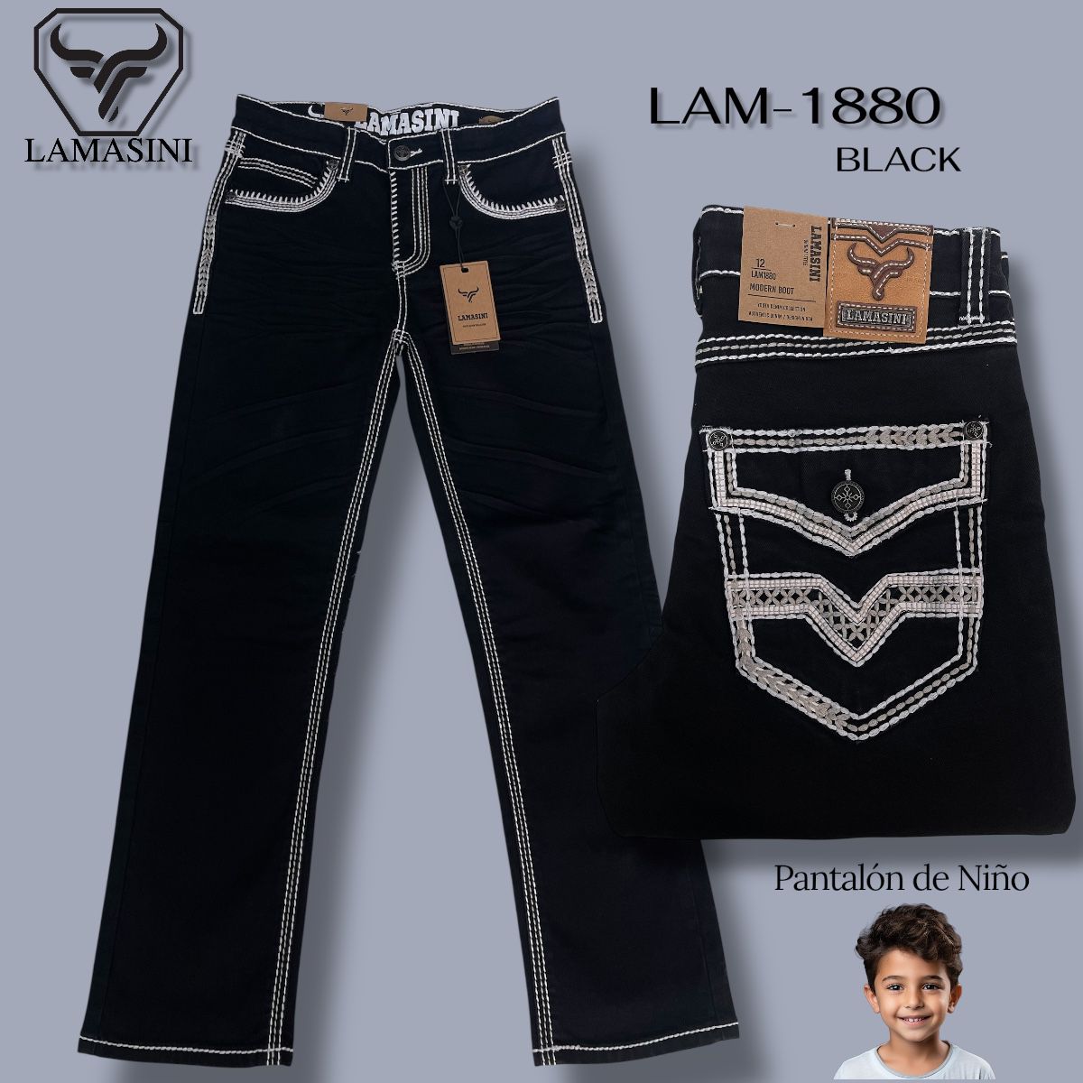 Pantalon Vaquero de Mezclilla para Ninos LAM - 1880 - Lamasini