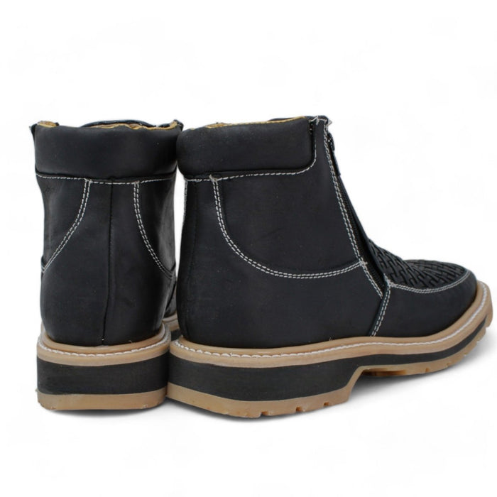 Petatillo Square Toe Double Density Work Boots Black with Double Zipper - Hooch