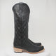 Women's Leather with Diamond Stitch & Star Inlay Square Toe Boots in Black - Tanner Mark Boots