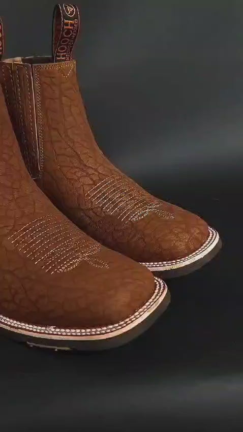 Men's Cowboy Boot Made of Bull Neck Leather in Tan Color with Square T