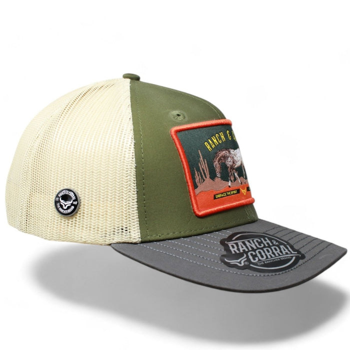 Ranch & Corral Trucker Hat Green Beige Horse - Hooch