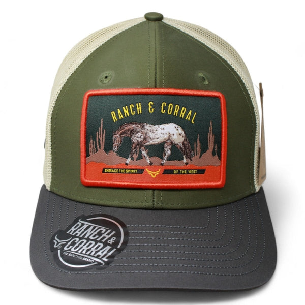 Ranch & Corral Trucker Hat Green Beige Horse – CaballoBronco.com display picture 1