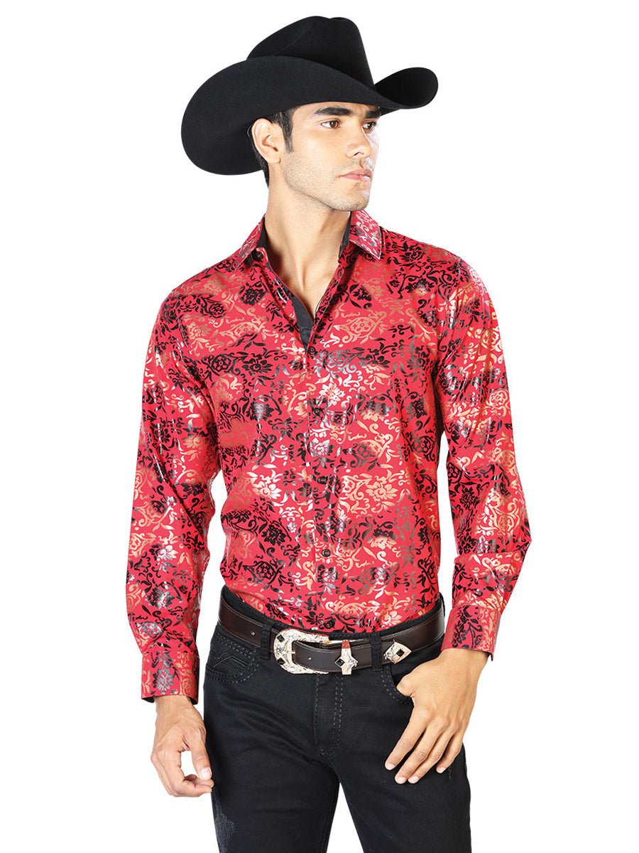 red and gold dress shirt Casual Long Sleeve 43572 A-line silhouette