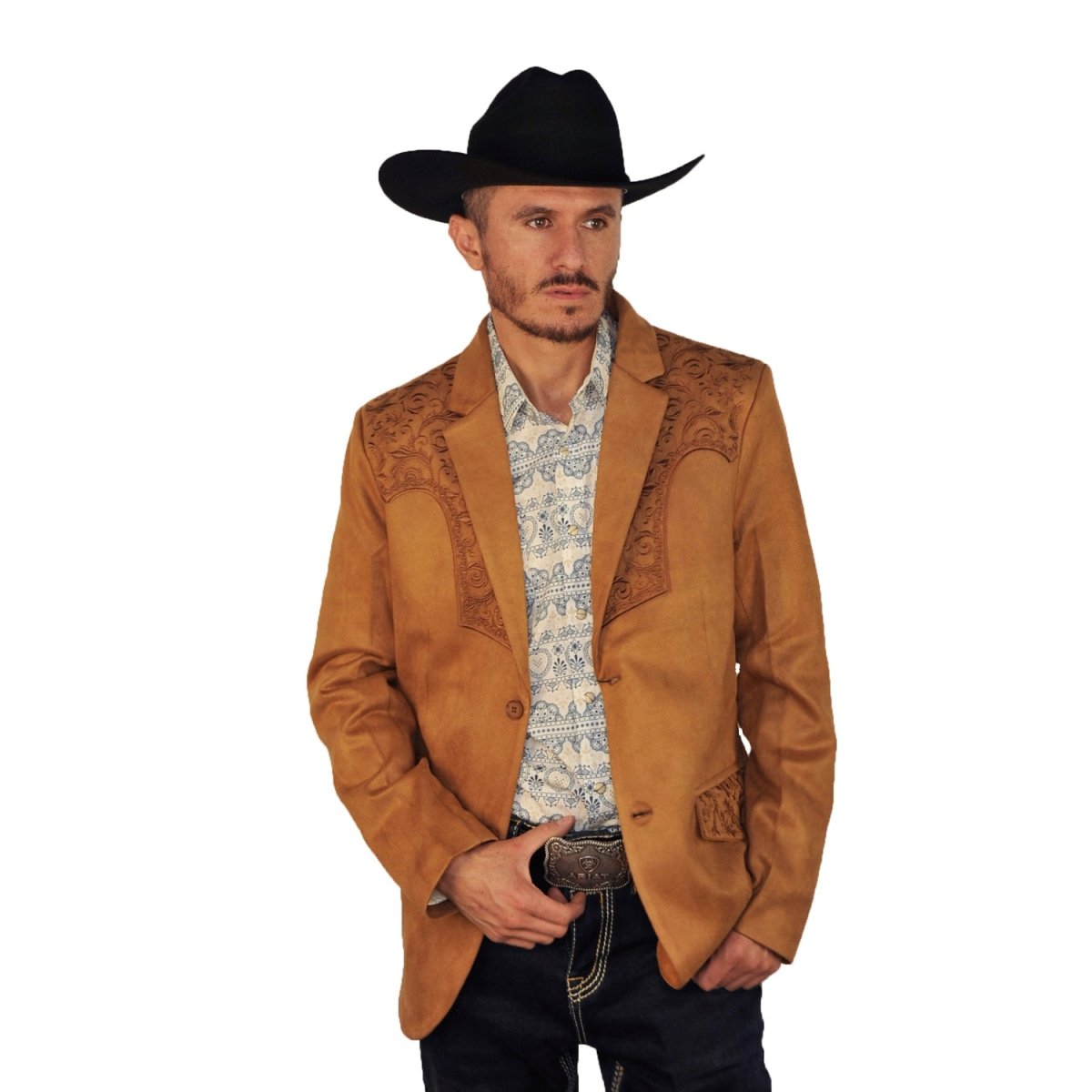 bordado ropa vaquera con saco Saco Camel Vaquero de Gamuza con Bordado Western, Lam-516