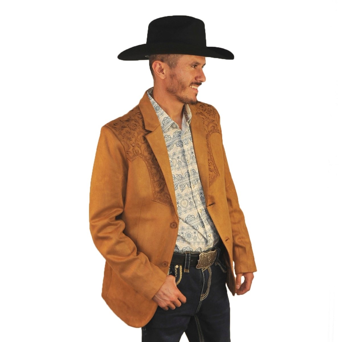 Saco Camel Vaquero de Gamuza con Bordado Western, Lam - 516 - Lamasini