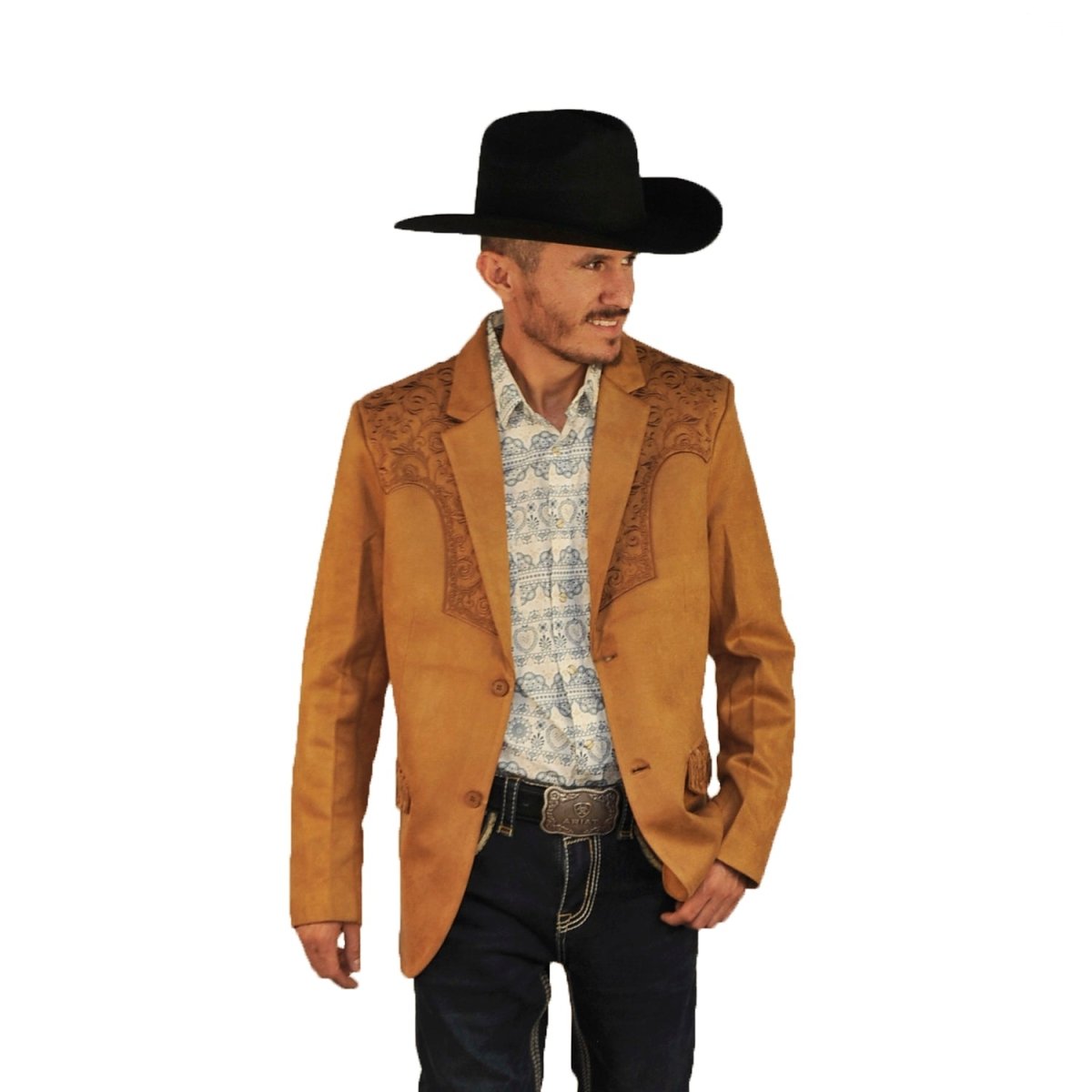Saco Camel Vaquero de Gamuza con Bordado Western, Lam - 516 - Lamasini