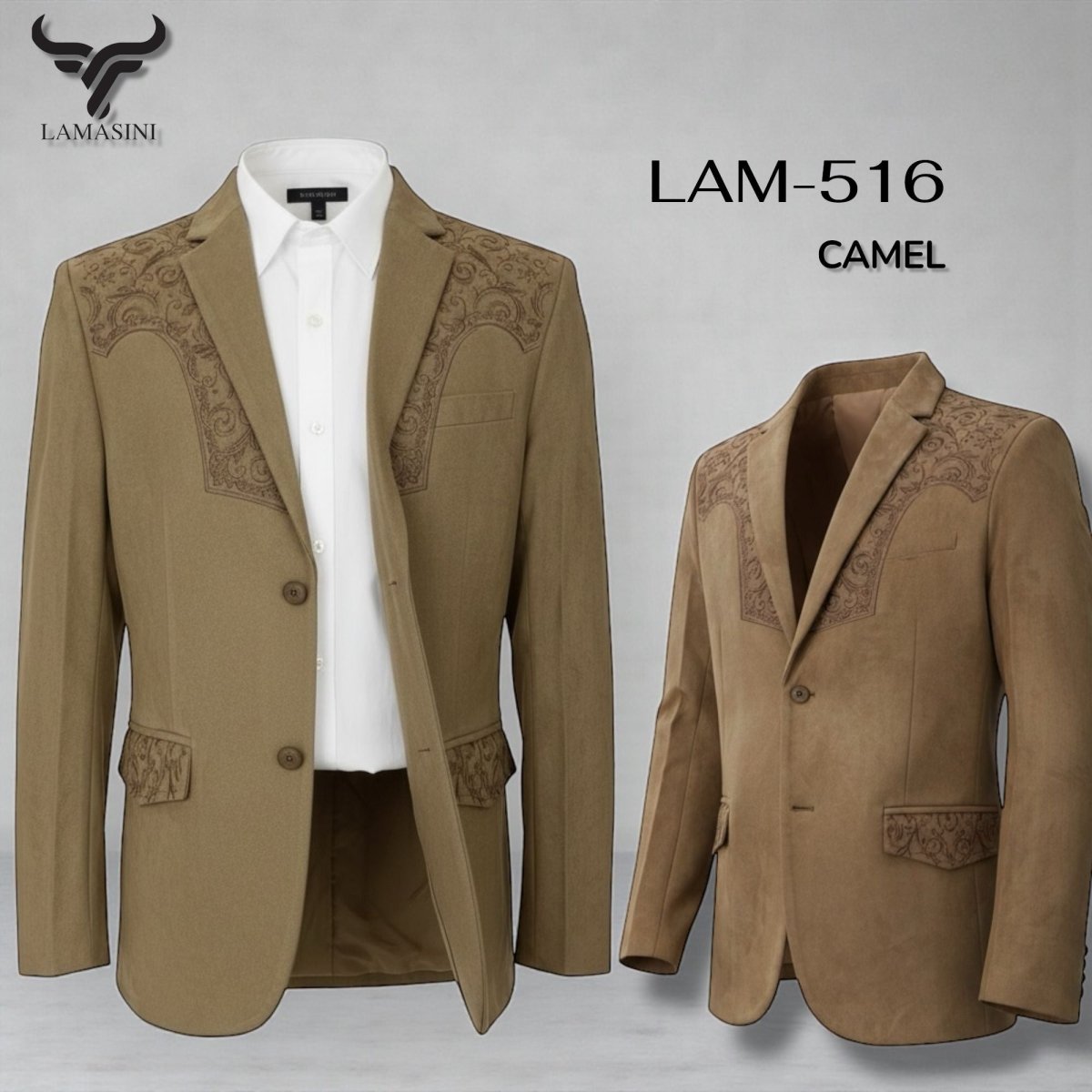 Saco Camel Vaquero de Gamuza con Bordado Western, Lam - 516 - Lamasini