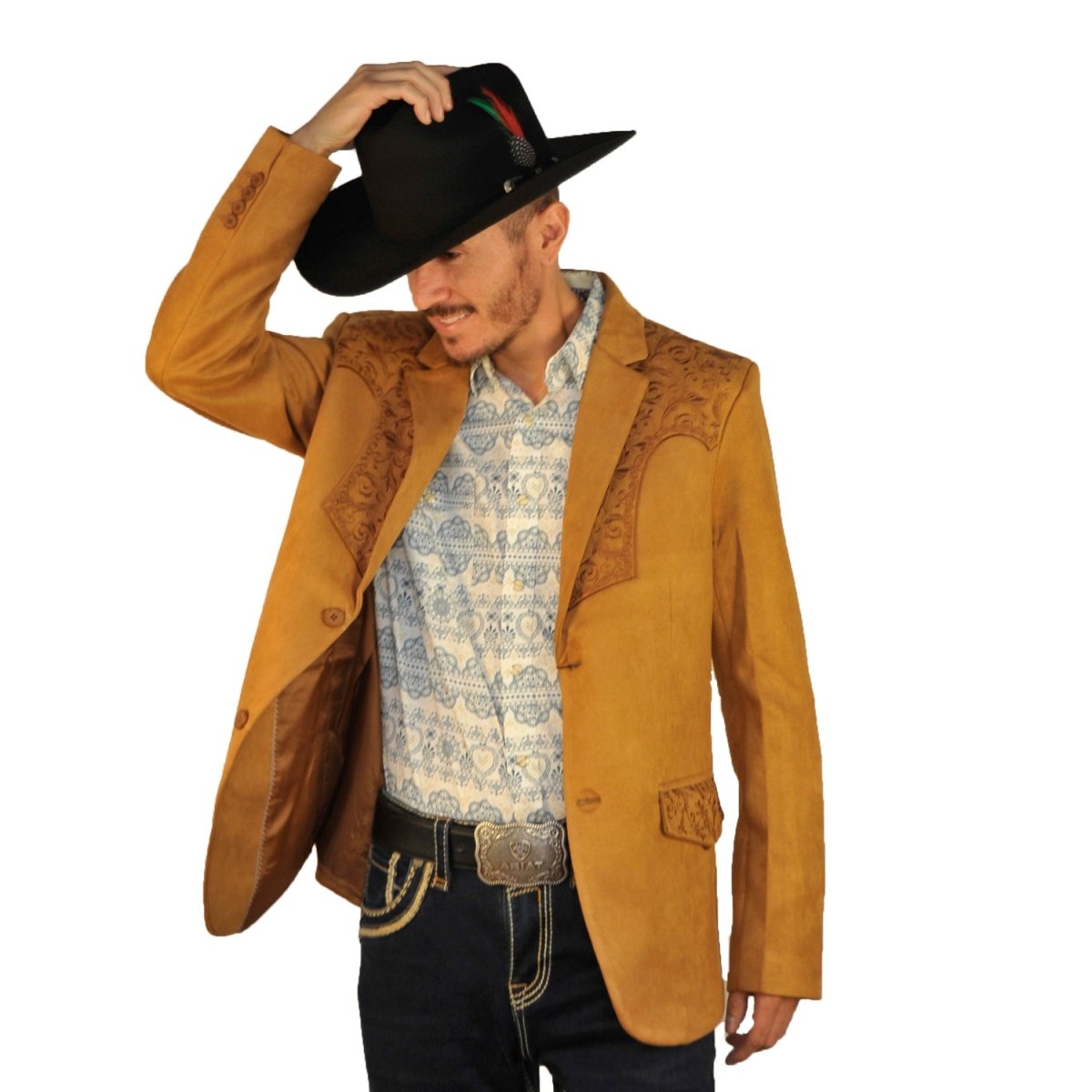 Saco Camel Vaquero de Gamuza con Bordado Western, Lam - 516 - Lamasini