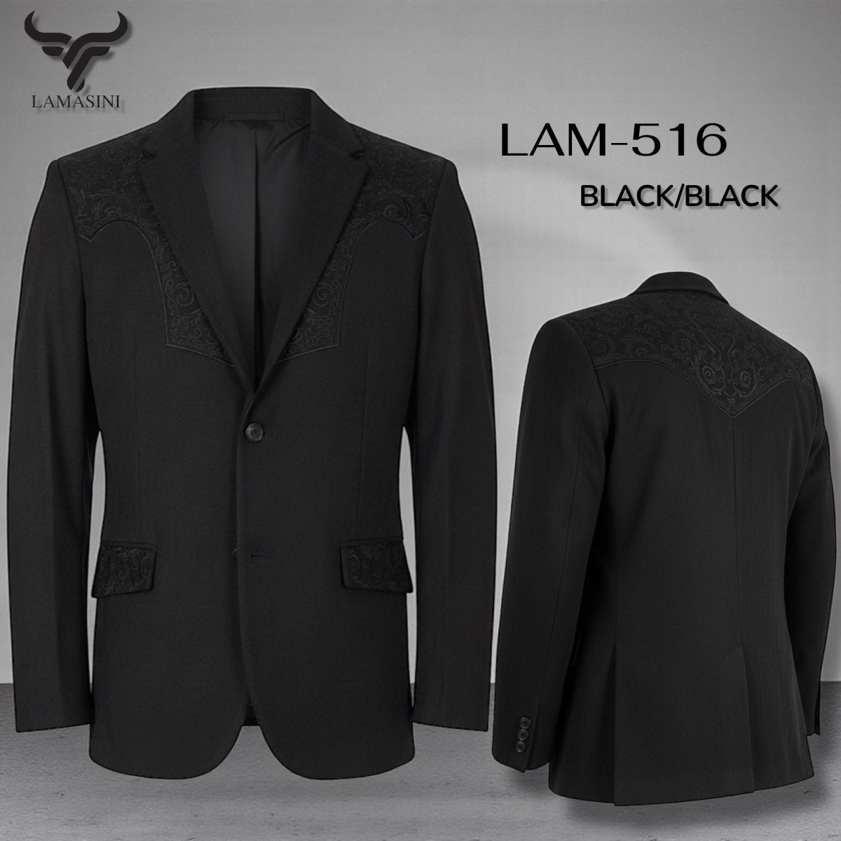 Saco Negro Vaquero de Gamuza con Bordado Western, Lam - 516 - Lamasini